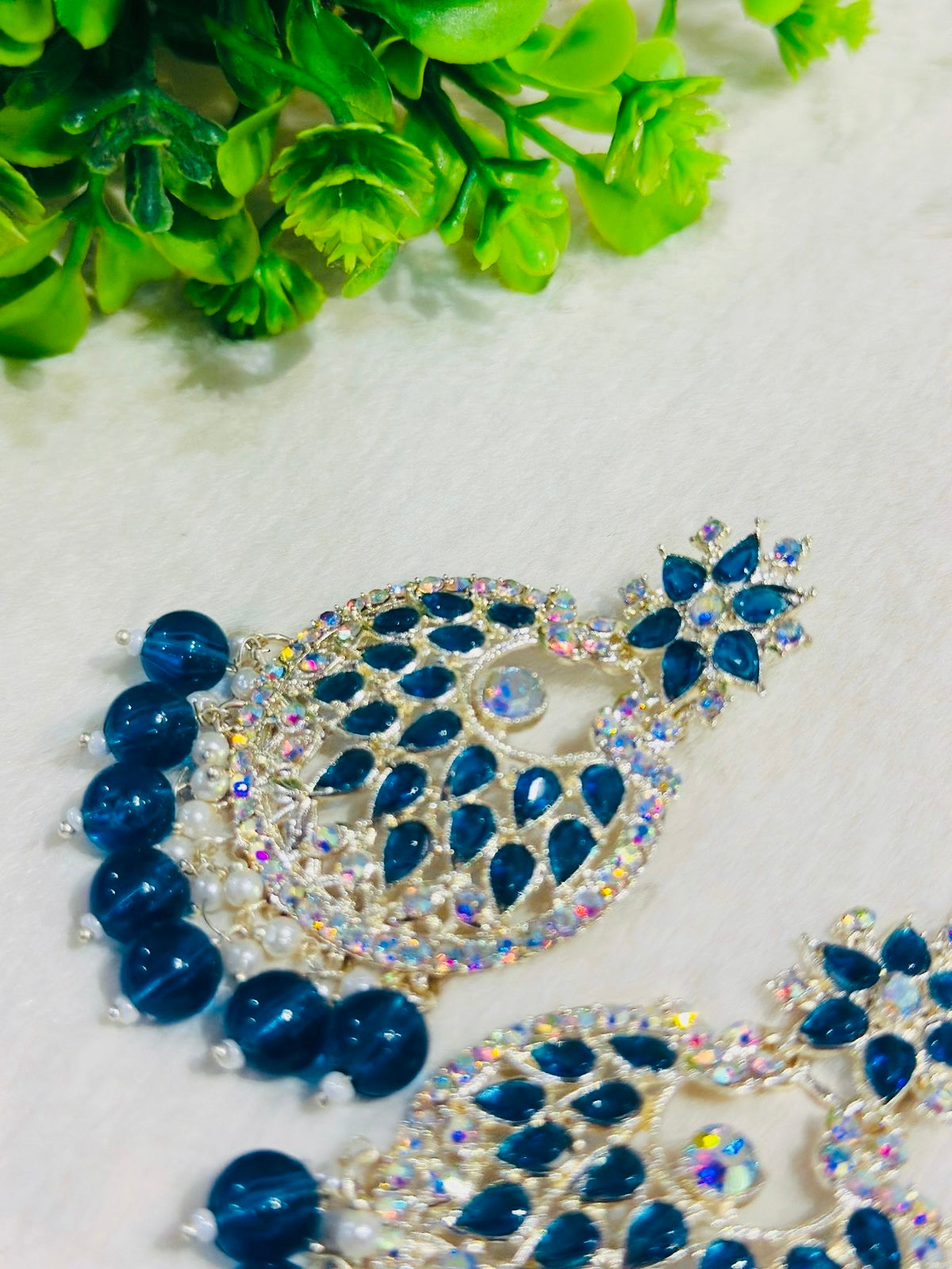 Gold-Plated Turquoise Chandbali Earrings with Maang Tikka