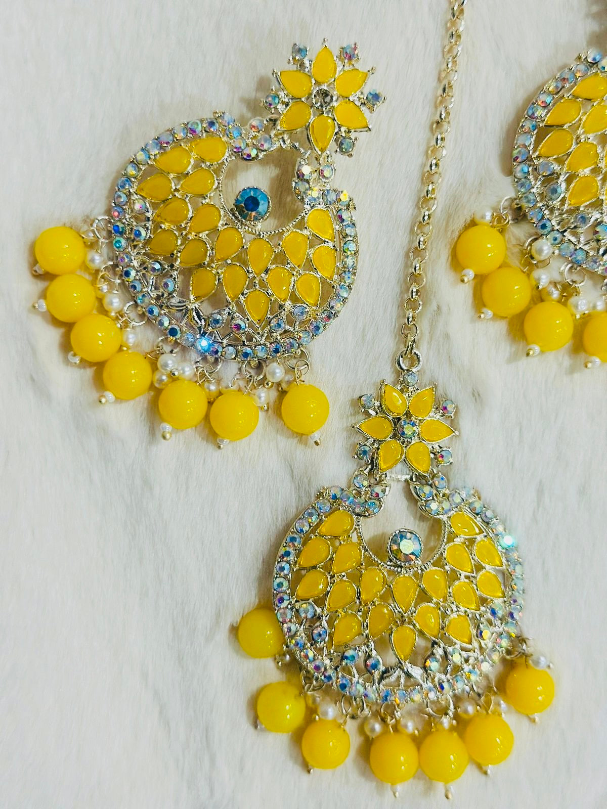 Gold-Plated Turquoise Chandbali Earrings with Maang Tikka