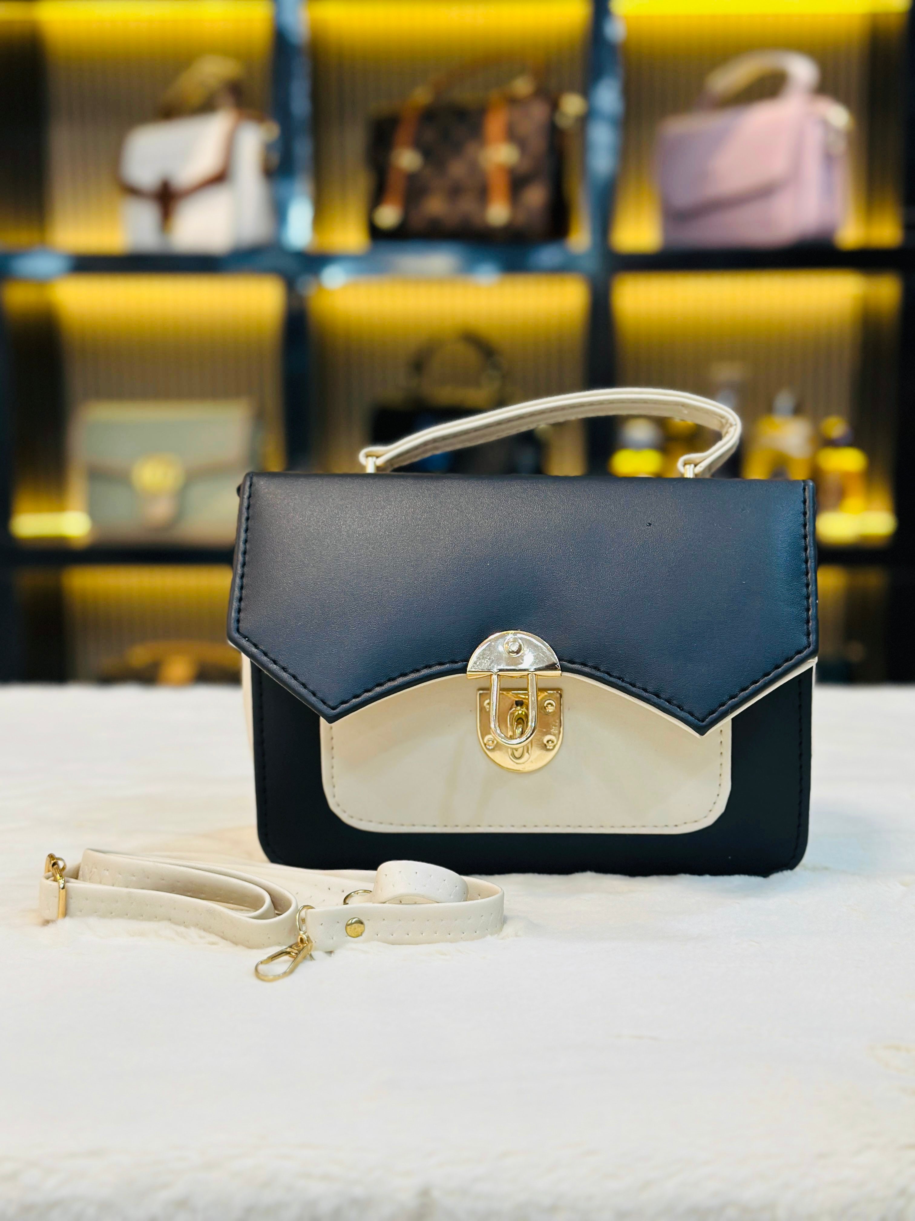 Elegant Two-Tone Top-Handle Handbag