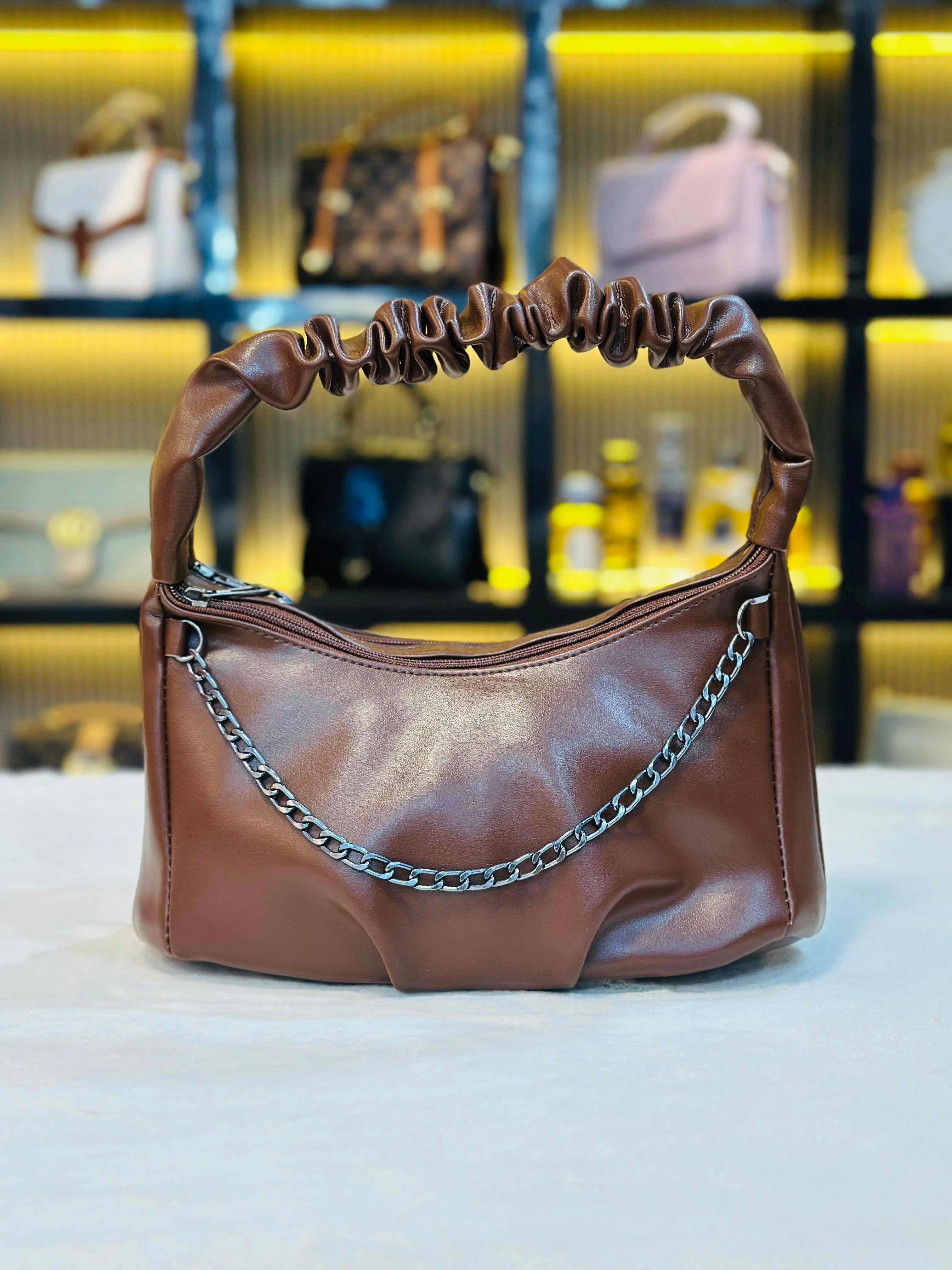Trendy Scrunch Handle Shoulder Bag with Chain Detail