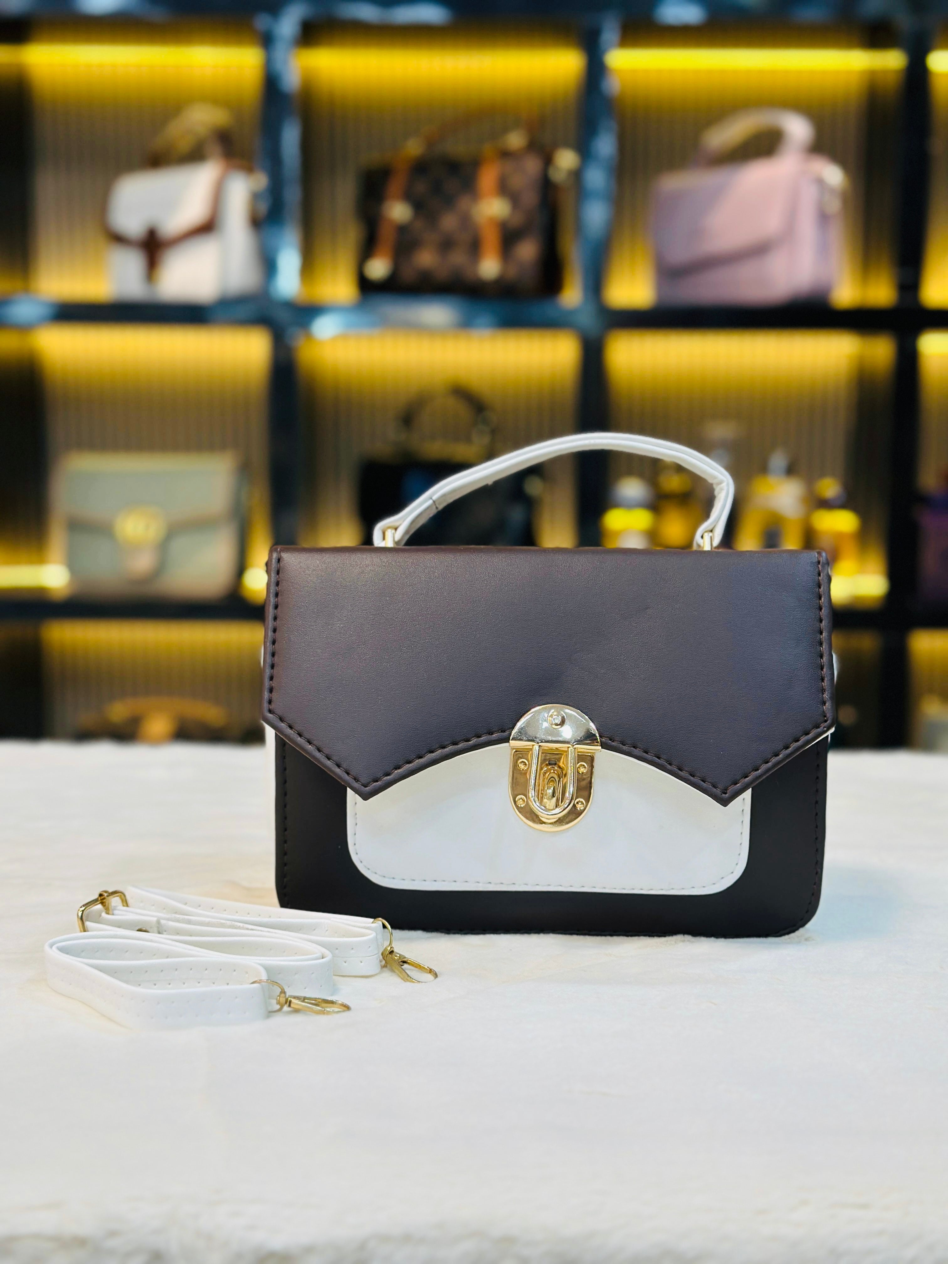 Elegant Two-Tone Top-Handle Handbag