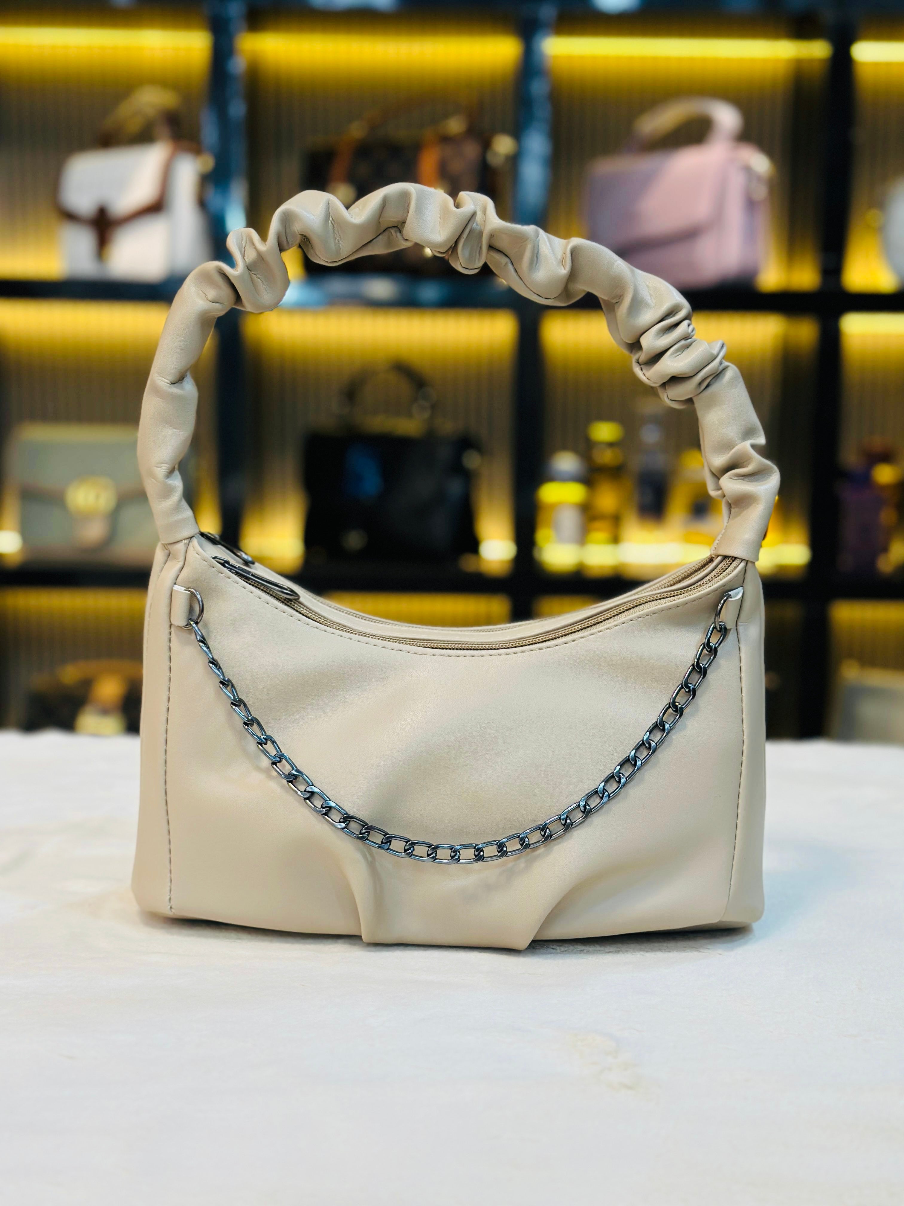 Trendy Scrunch Handle Shoulder Bag with Chain Detail