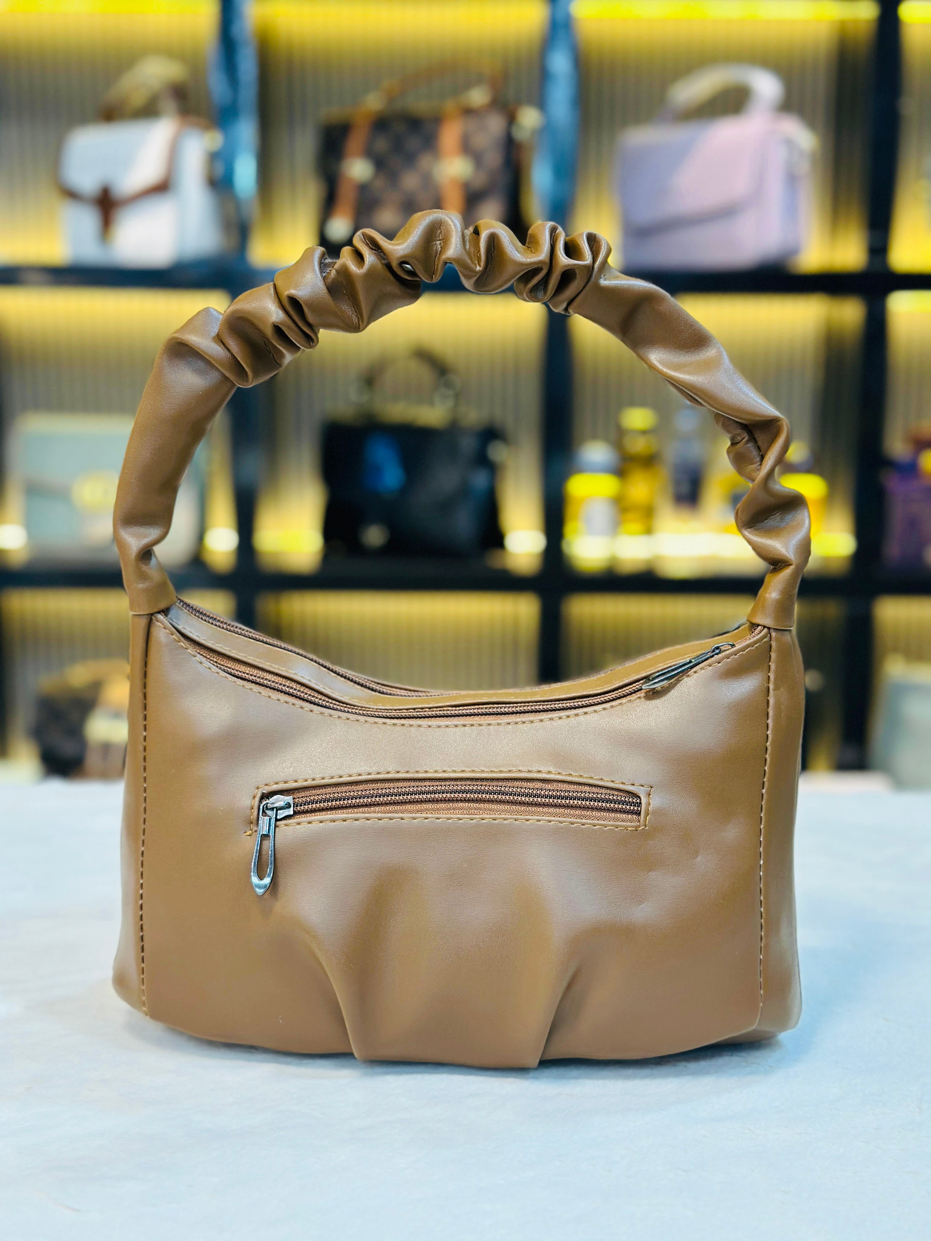 Trendy Scrunch Handle Shoulder Bag with Chain Detail