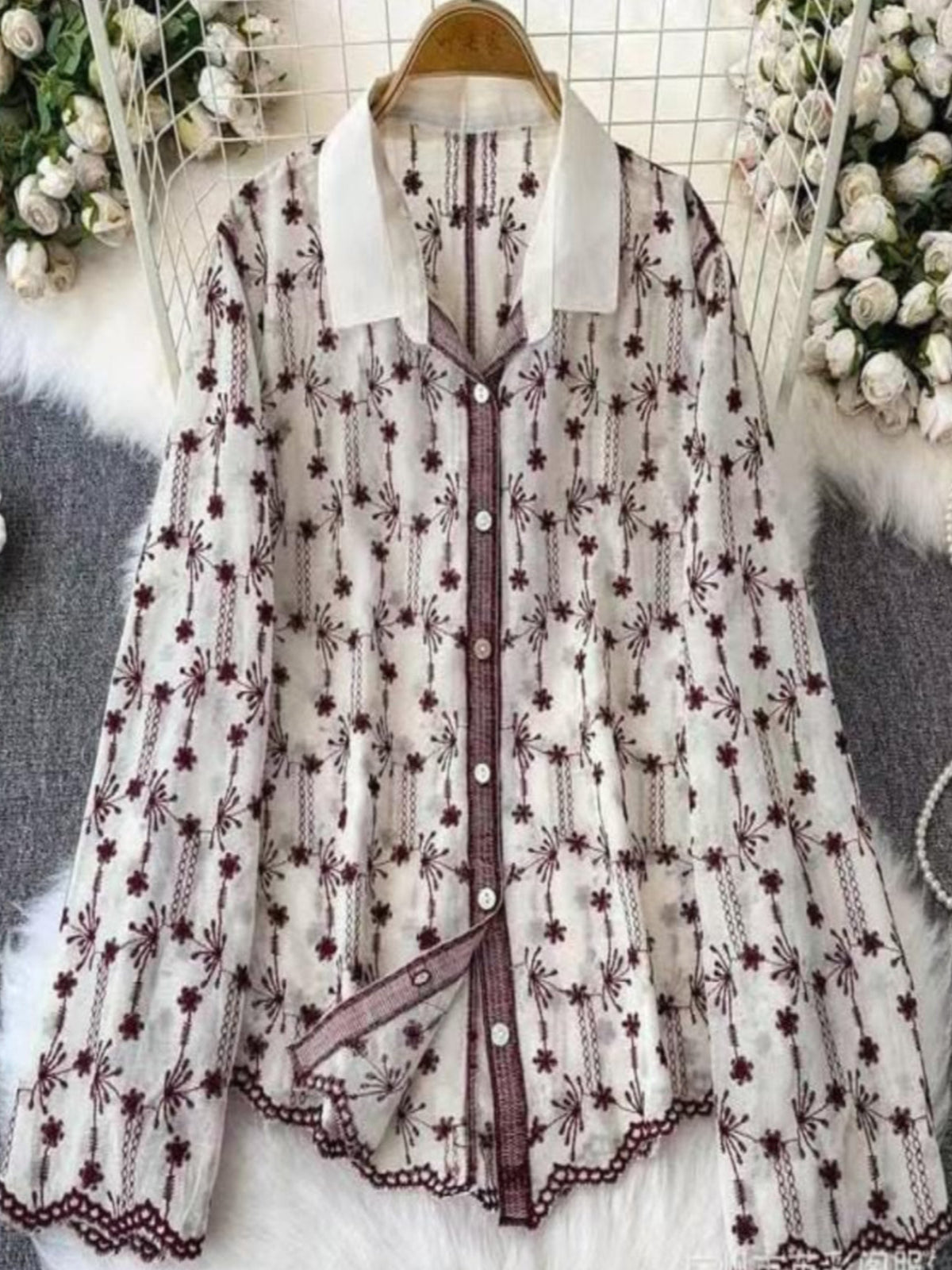 White Floral Embroidered Cotton Top – Elegant & Chic 🌸💙