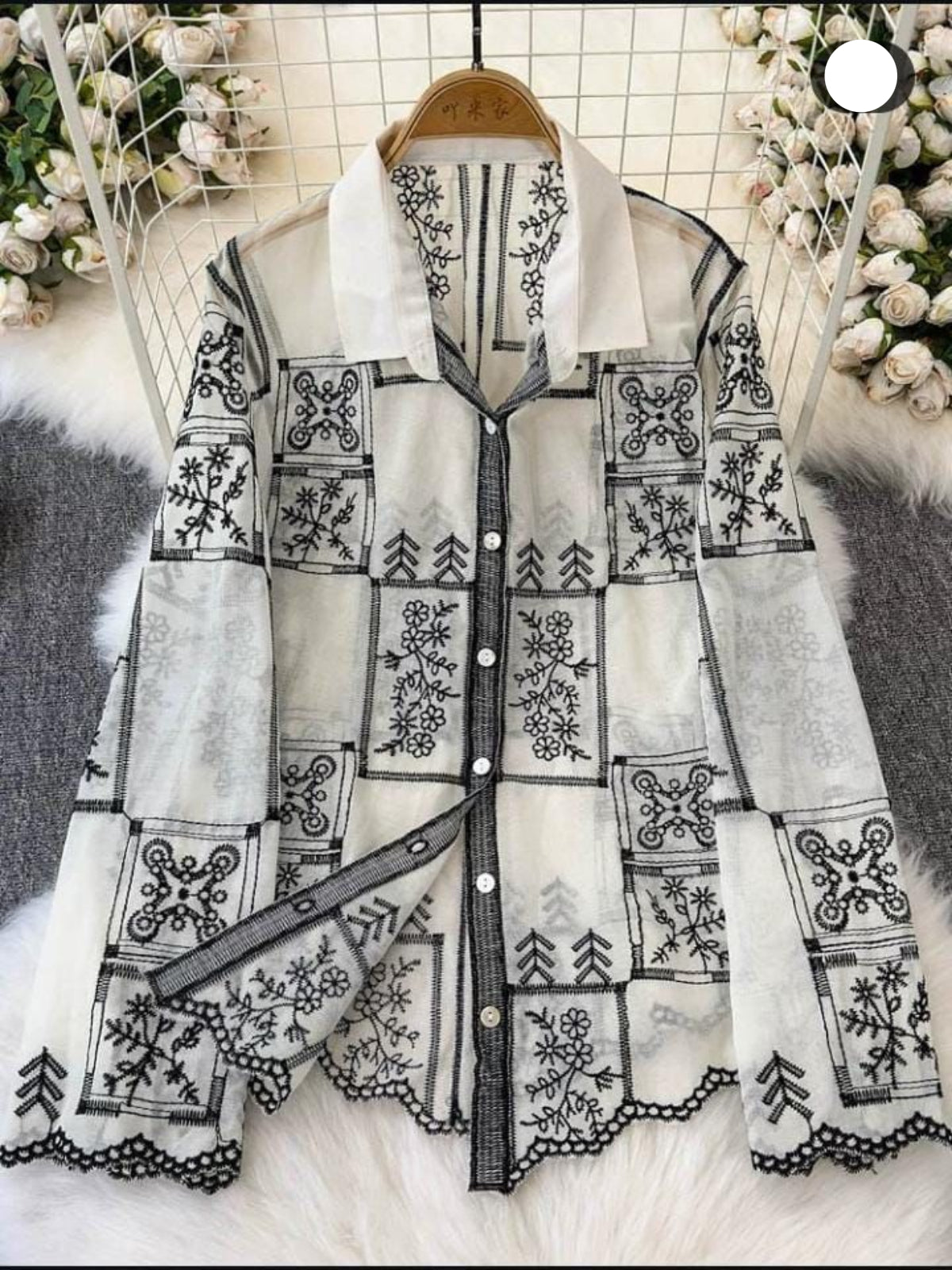 White Floral Embroidered Button-Down Shirt 🌸✨