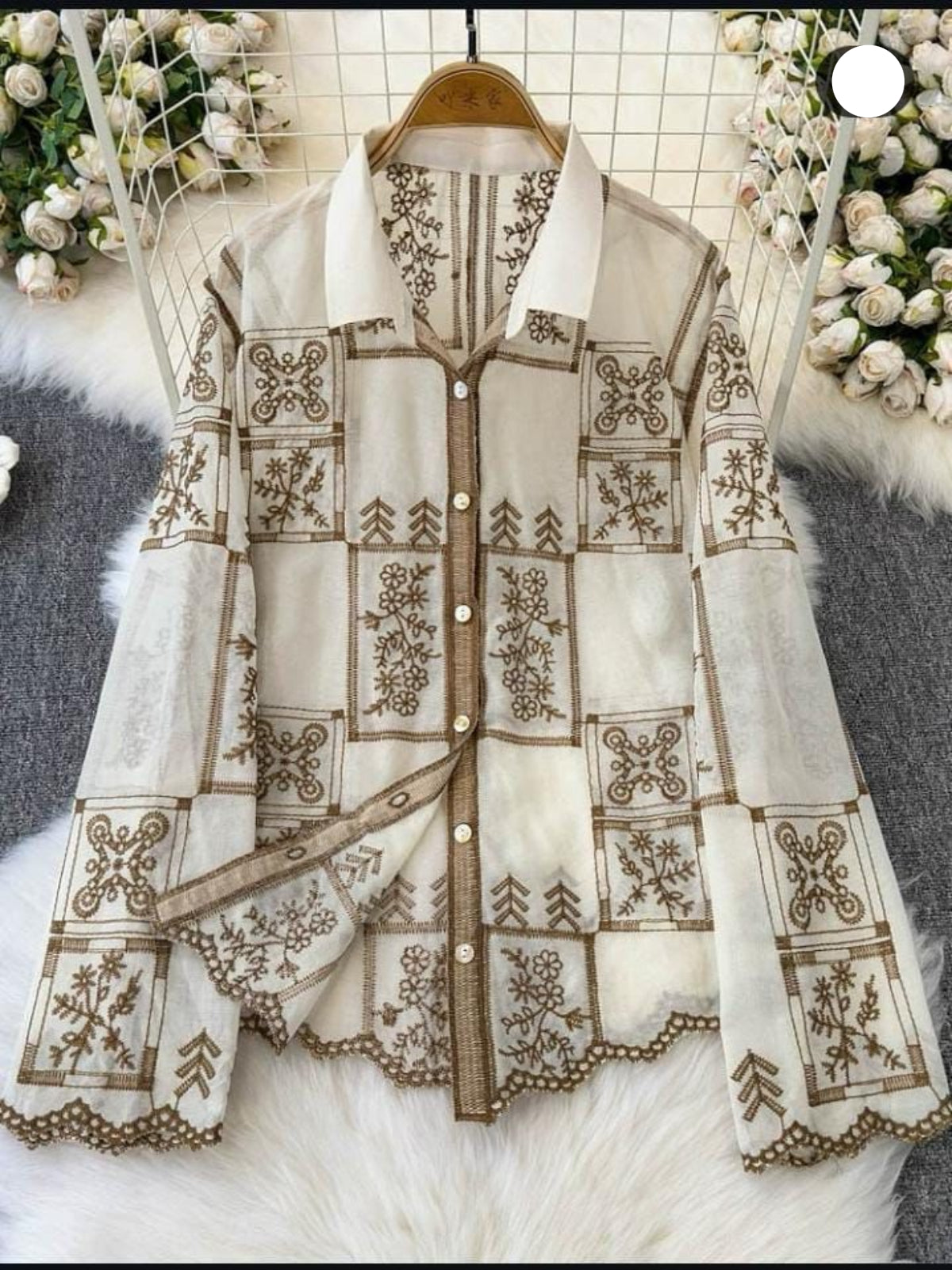 White Floral Embroidered Button-Down Shirt 🌸✨