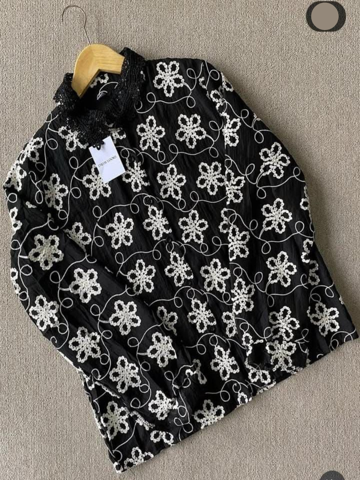 Black Floral Embroidered Shirt 🌸✨